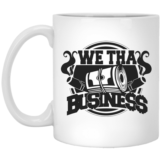 We Tha Business Classic Logo 11oz white ceramic mug with bold black logo print