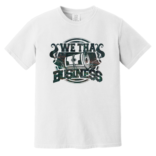 We Tha Business Classic Logo T-Shirt white tee with black logo front, premium streetwear apparel