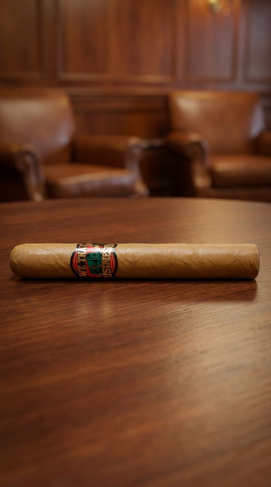 We Tha Business Boss Connecticut 6 x 52 Toro cigar with Connecticut wrapper in a cigar lounge