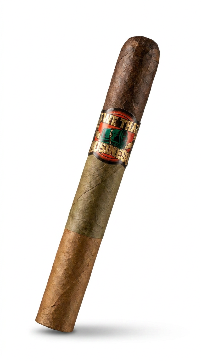 We Tha Business Boss Tri-Wrap 6 x 52 Toro cigar with Candela, Ecuadorian Maduro and Ecuadorian Connecticut wrappers on white background