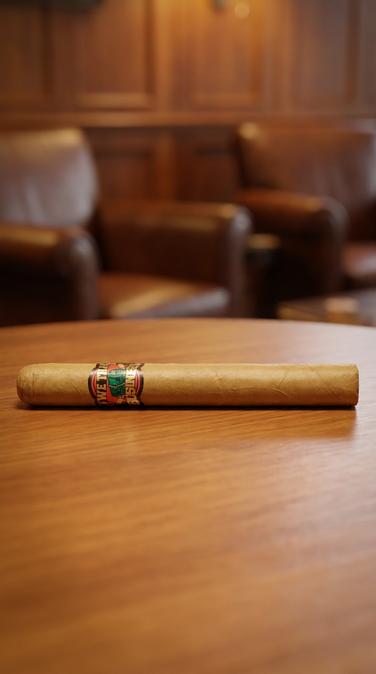 We Tha Business Executive Connecticut 7 x 48 Churchill cigar on wooden table